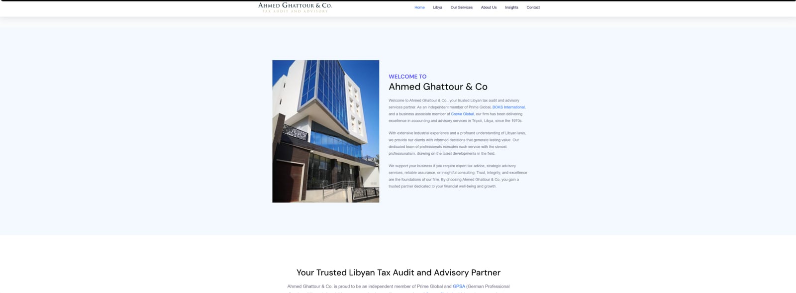 Previous WordPress site of Ahmed Ghattour & Co., generic audit-firm design